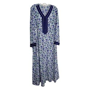 maxi kaftan dress Floral V Neck Contrasting Trim XL Casual Dress Loungewear Boho